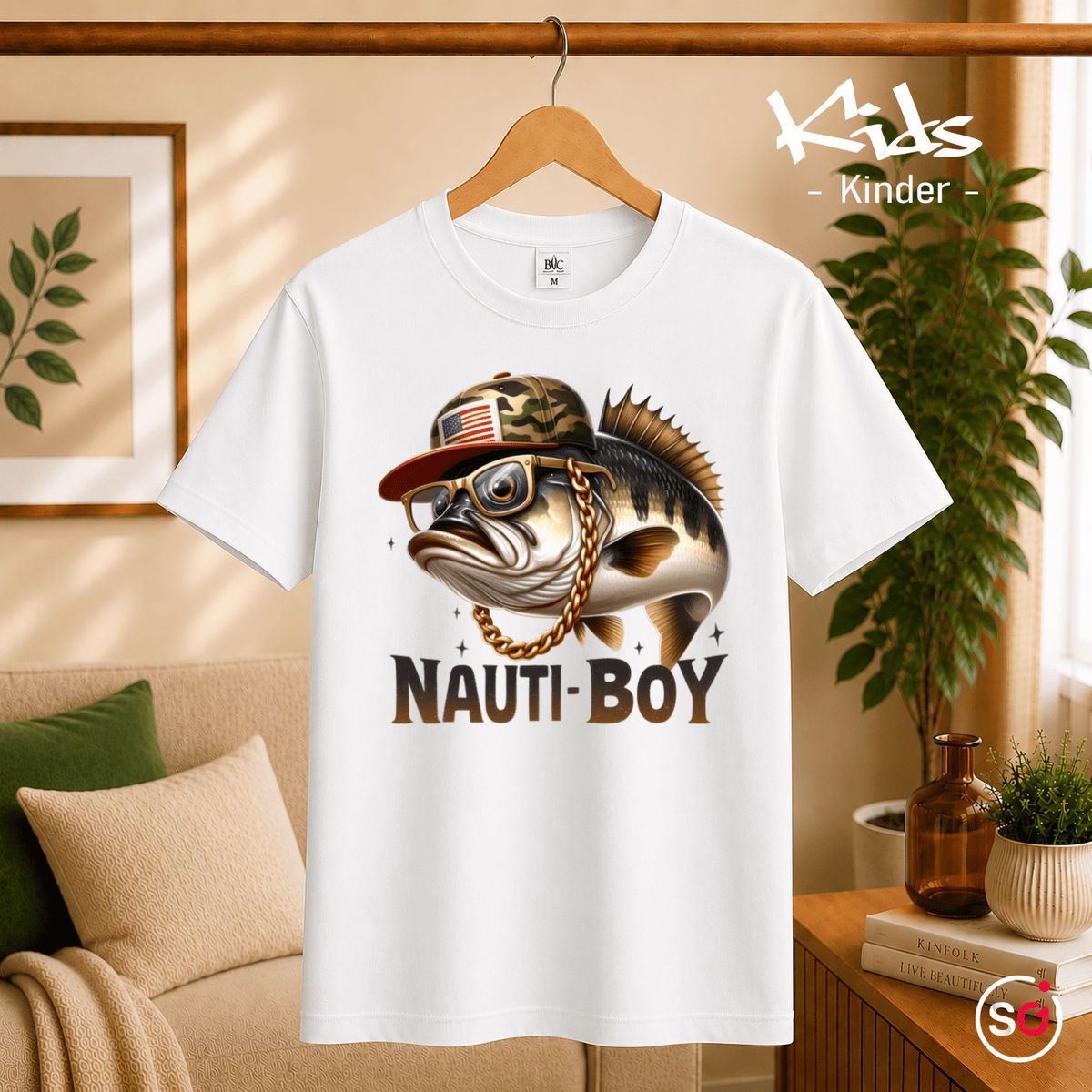 Kinder T-Shirt 'Nauti-Boy' – Cooler Fisch im Hip-Hop-Style für kleine Angler - StyleOne