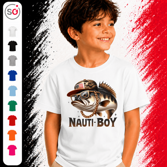 Kinder T-Shirt 'Nauti-Boy' – Cooler Fisch im Hip-Hop-Style für kleine Angler - StyleOne