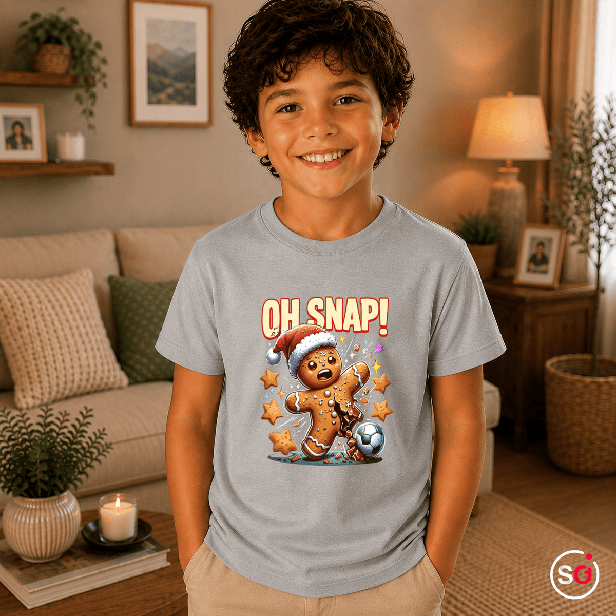 Kinder T-Shirt 'Oh Snap!' mit Lebkuchenmann beim Fußball – Lustiges Weihnachts-Design - StyleOne