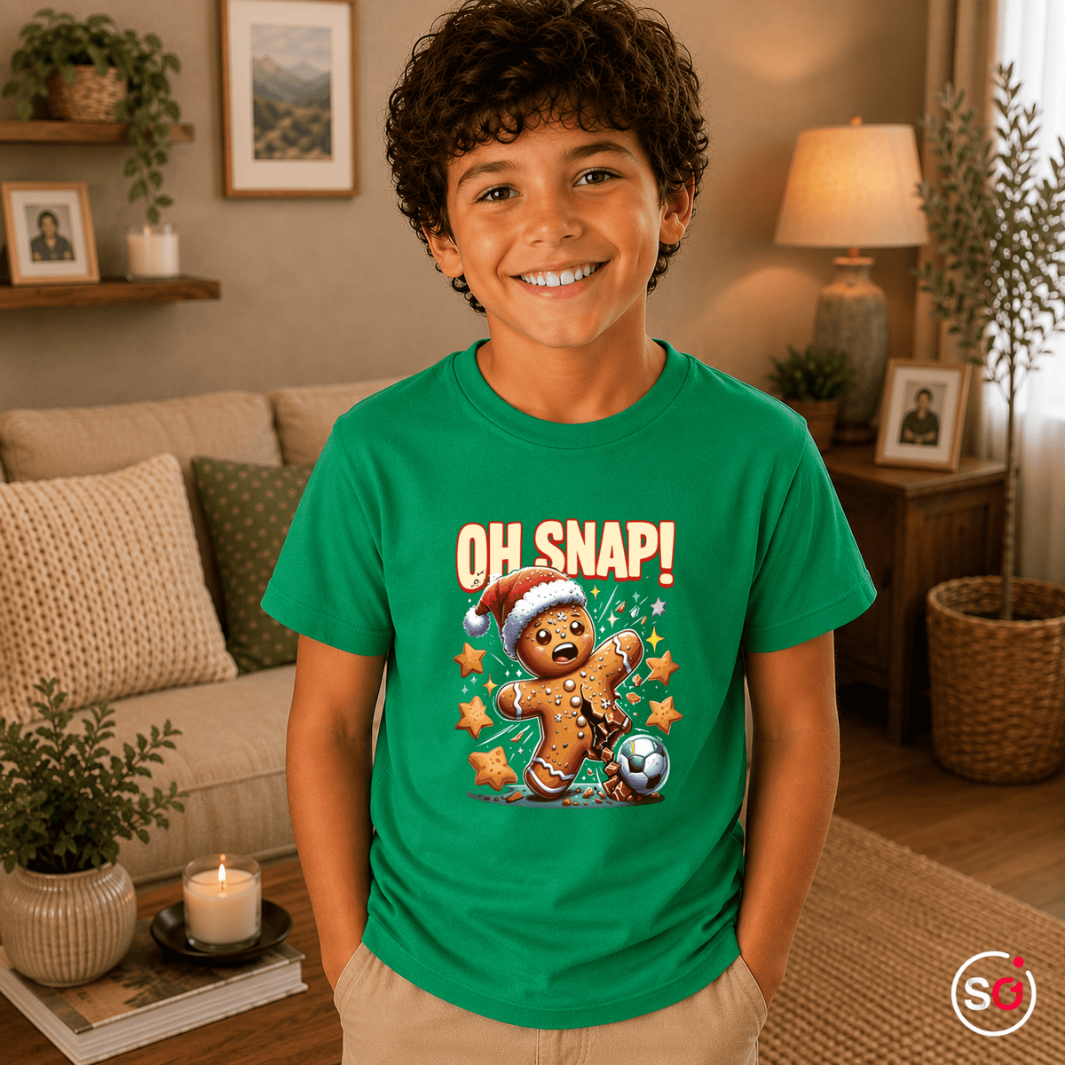 Kinder T-Shirt 'Oh Snap!' mit Lebkuchenmann beim Fußball – Lustiges Weihnachts-Design - StyleOne