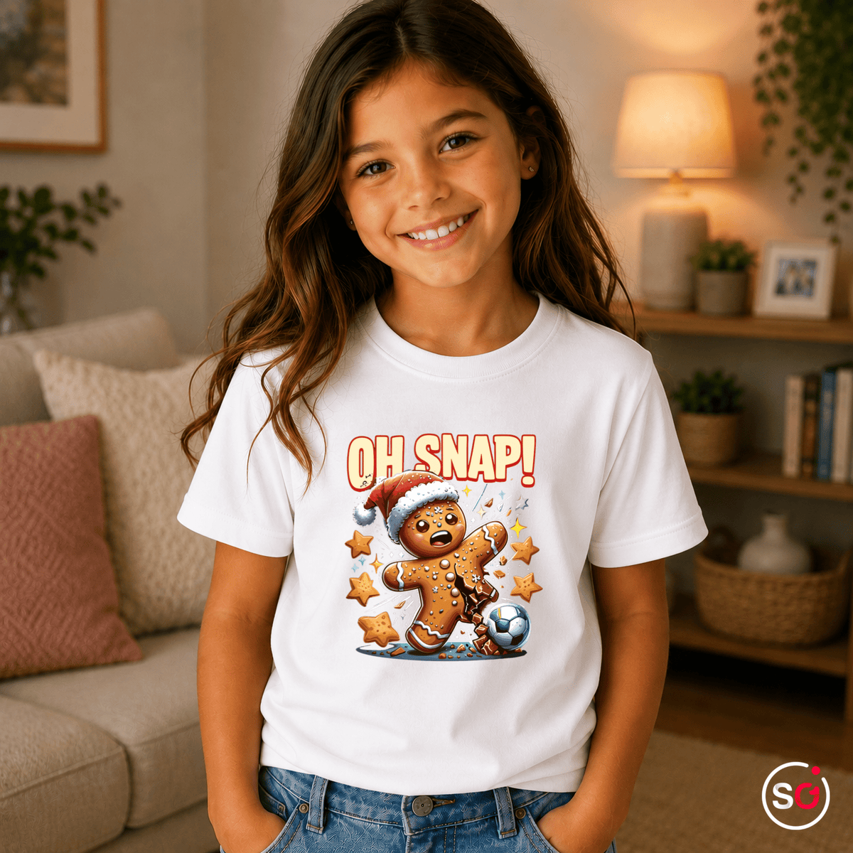 Kinder T-Shirt 'Oh Snap!' mit Lebkuchenmann beim Fußball – Lustiges Weihnachts-Design - StyleOne