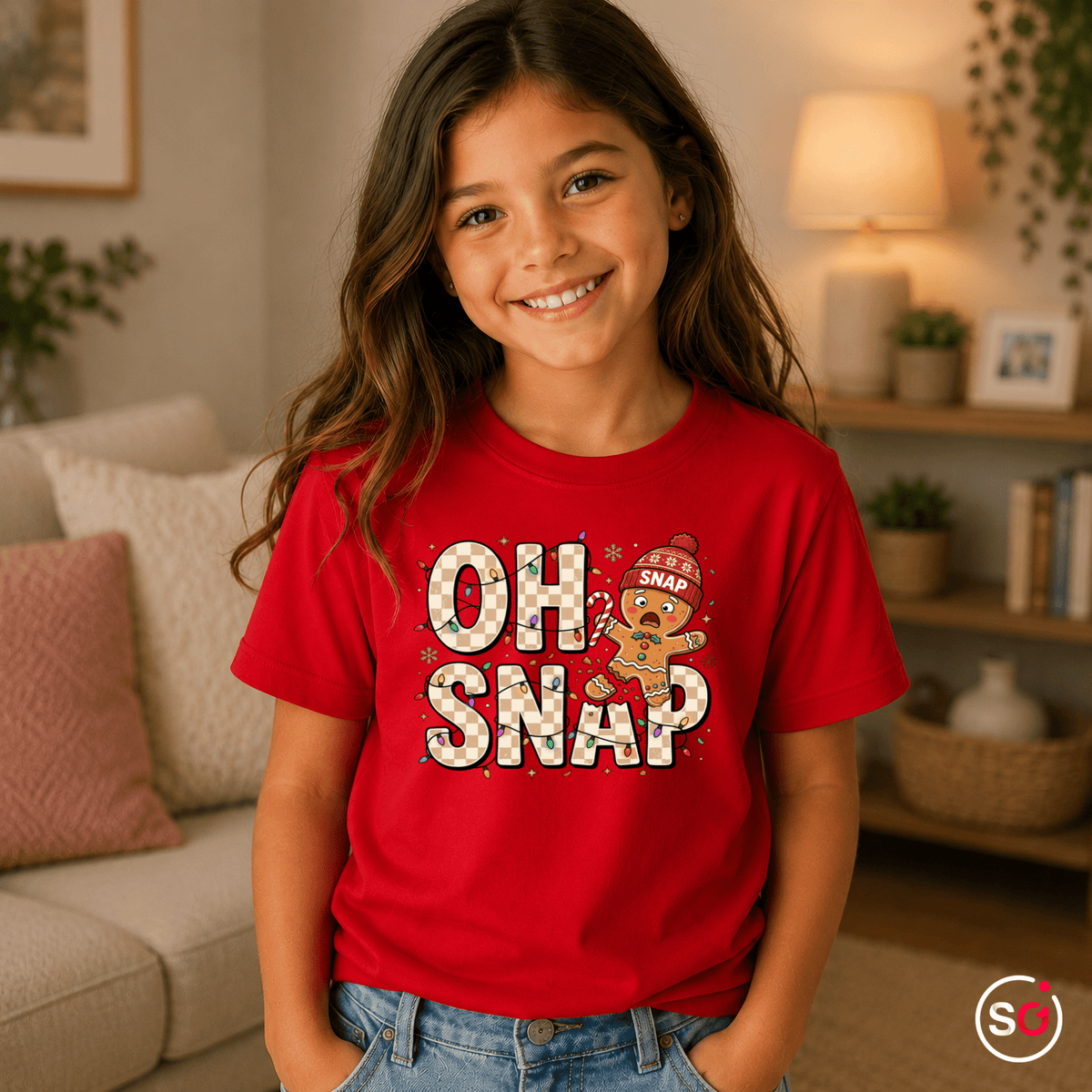 Kinder T-Shirt 'Oh Snap' mit lustigem Lebkuchenmann | Weihnachtliches Design mit Lichterkette - StyleOne