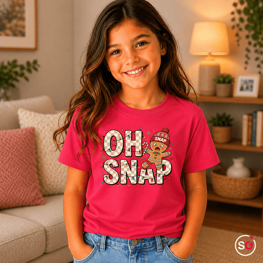 Kinder T-Shirt 'Oh Snap' mit lustigem Lebkuchenmann | Weihnachtliches Design mit Lichterkette - StyleOne