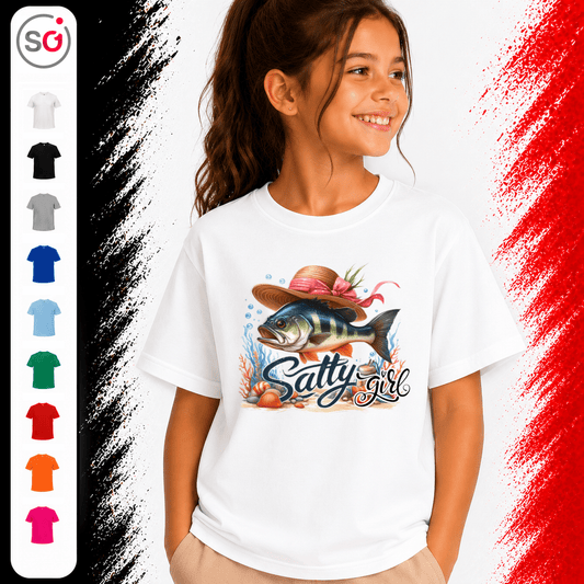Kinder T-Shirt "Salty Girl" | Süßer Fisch mit rosa Hut im maritimen Sommer-Look - StyleOne