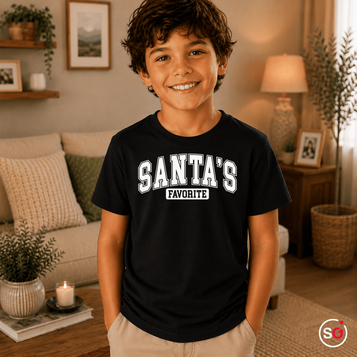 Kinder T-Shirt 'Santa's Favorite' | Lustiger Weihnachts-Spruch im College-Stil - StyleOne