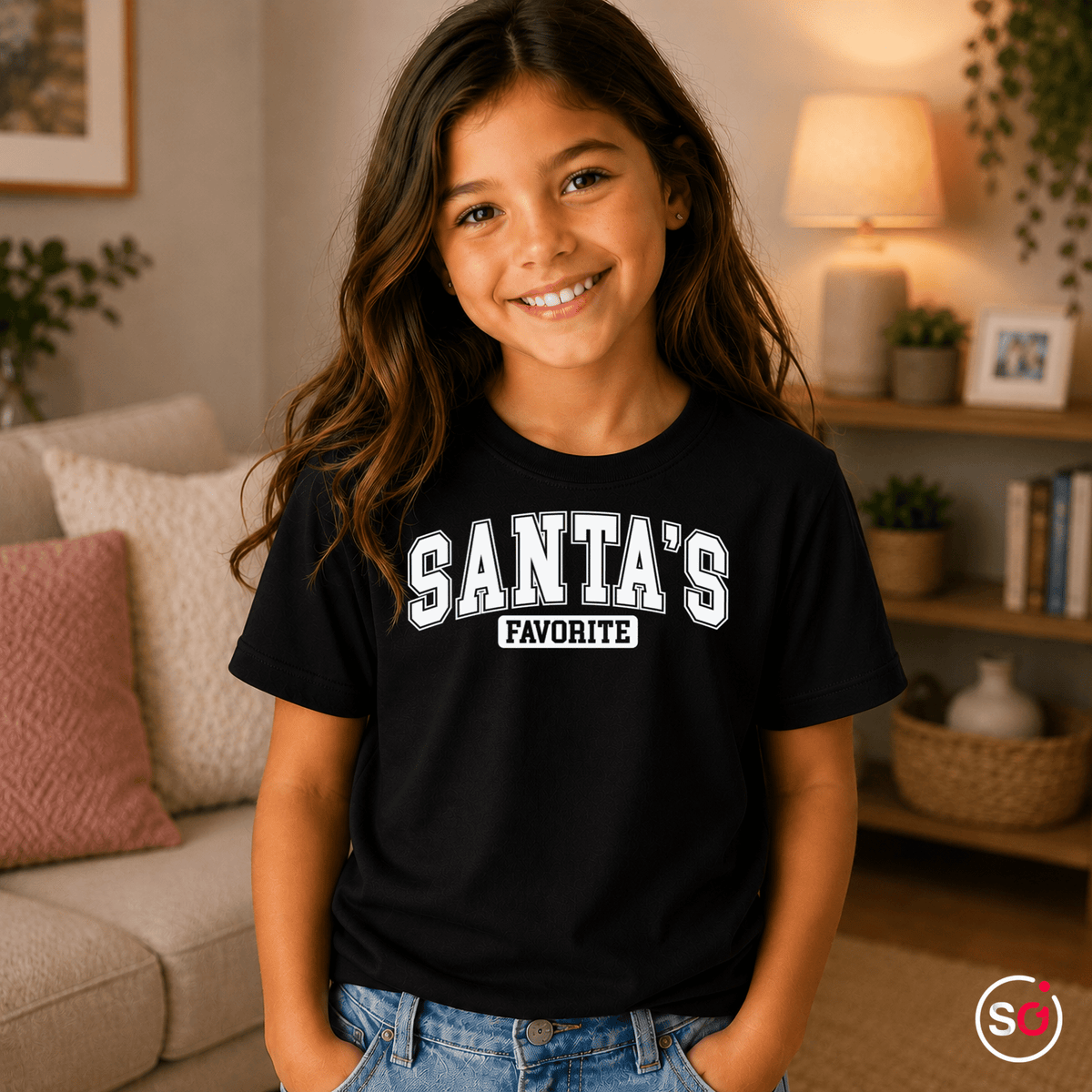 Kinder T-Shirt 'Santa's Favorite' | Lustiger Weihnachts-Spruch im College-Stil - StyleOne