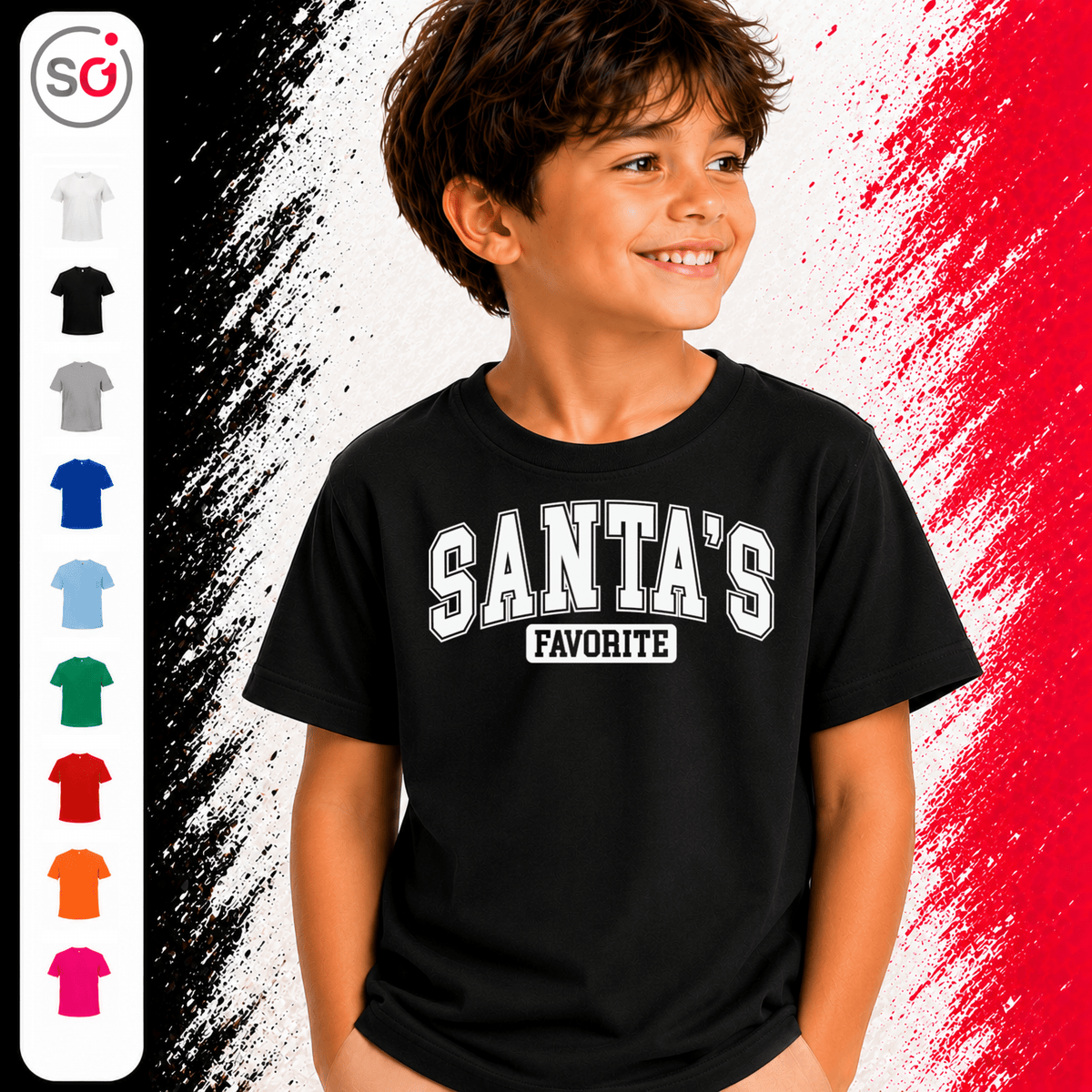 Kinder T-Shirt 'Santa's Favorite' | Lustiger Weihnachts-Spruch im College-Stil - StyleOne