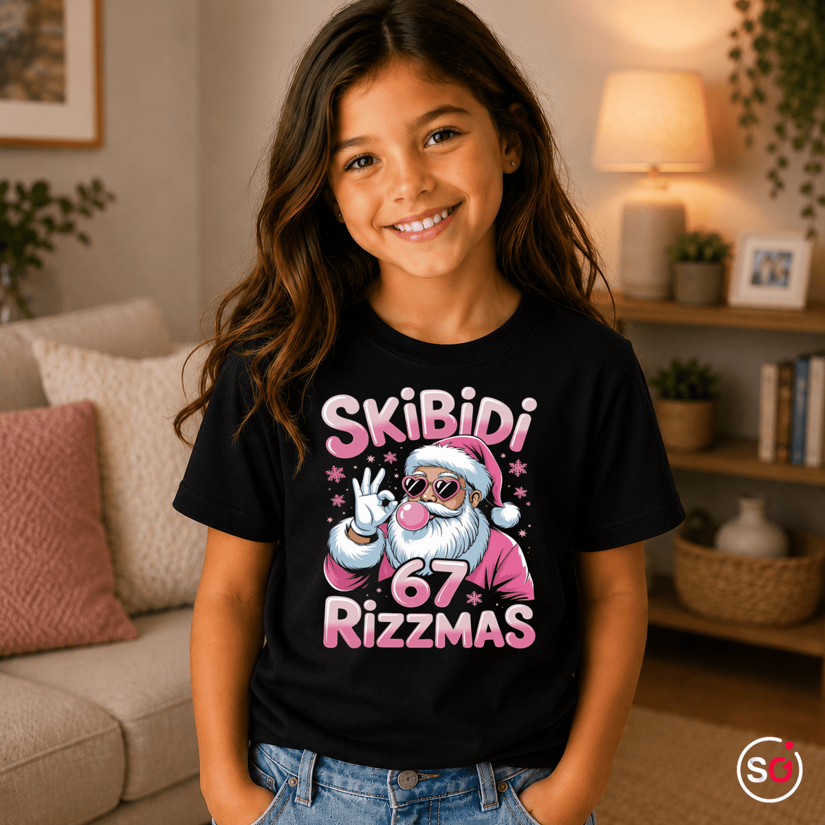 Kinder T-Shirt: Skibidi Rizzmas Santa mit Sonnenbrille & Bubblegum - StyleOne