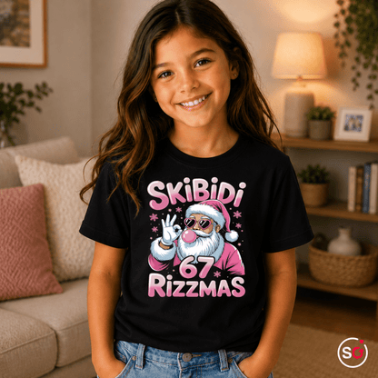 Kinder T-Shirt: Skibidi Rizzmas Santa mit Sonnenbrille & Bubblegum - StyleOne