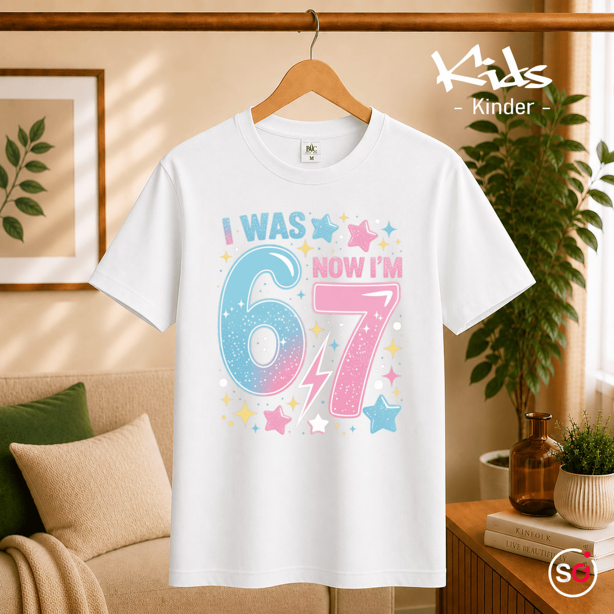 Kinder T-Shirt zum 7. Geburtstag | I Was 6 Now I'm 7 | Design mit Sternen & Blitz - StyleOne