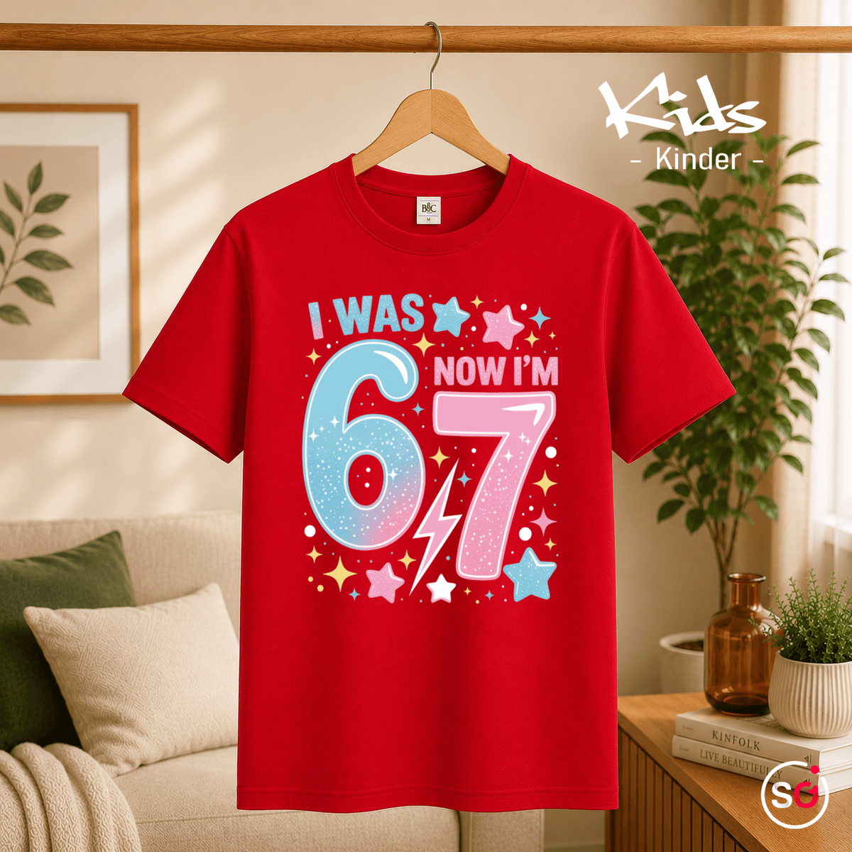 Kinder T-Shirt zum 7. Geburtstag | I Was 6 Now I'm 7 | Design mit Sternen & Blitz - StyleOne