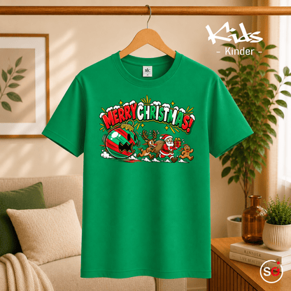 Kinder Weihnachts-T-Shirt 'Merry Christmas' mit Weihnachtsmann, Rentier & Lebkuchenmann - StyleOne