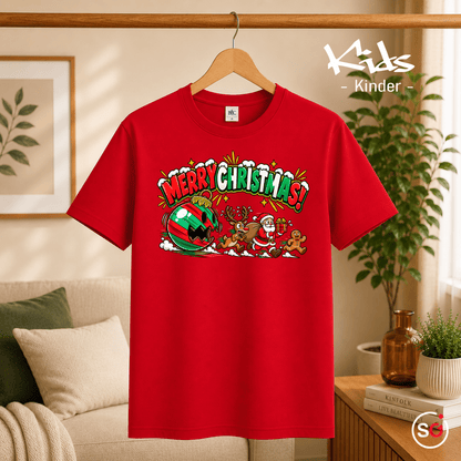 Kinder Weihnachts-T-Shirt 'Merry Christmas' mit Weihnachtsmann, Rentier & Lebkuchenmann - StyleOne