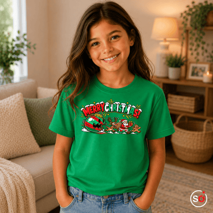 Kinder Weihnachts-T-Shirt 'Merry Christmas' mit Weihnachtsmann, Rentier & Lebkuchenmann - StyleOne