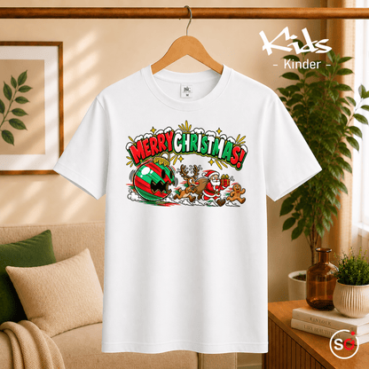 Kinder Weihnachts-T-Shirt 'Merry Christmas' mit Weihnachtsmann, Rentier & Lebkuchenmann - StyleOne