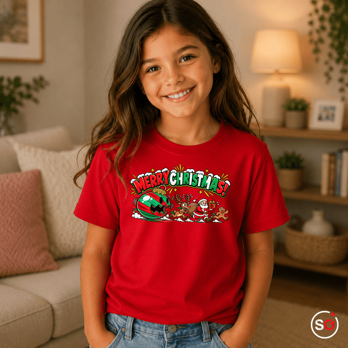 Kinder Weihnachts-T-Shirt 'Merry Christmas' mit Weihnachtsmann, Rentier & Lebkuchenmann - StyleOne