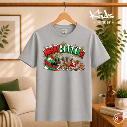 Kinder Weihnachts-T-Shirt 'Merry Christmas' mit Weihnachtsmann, Rentier & Lebkuchenmann - StyleOne
