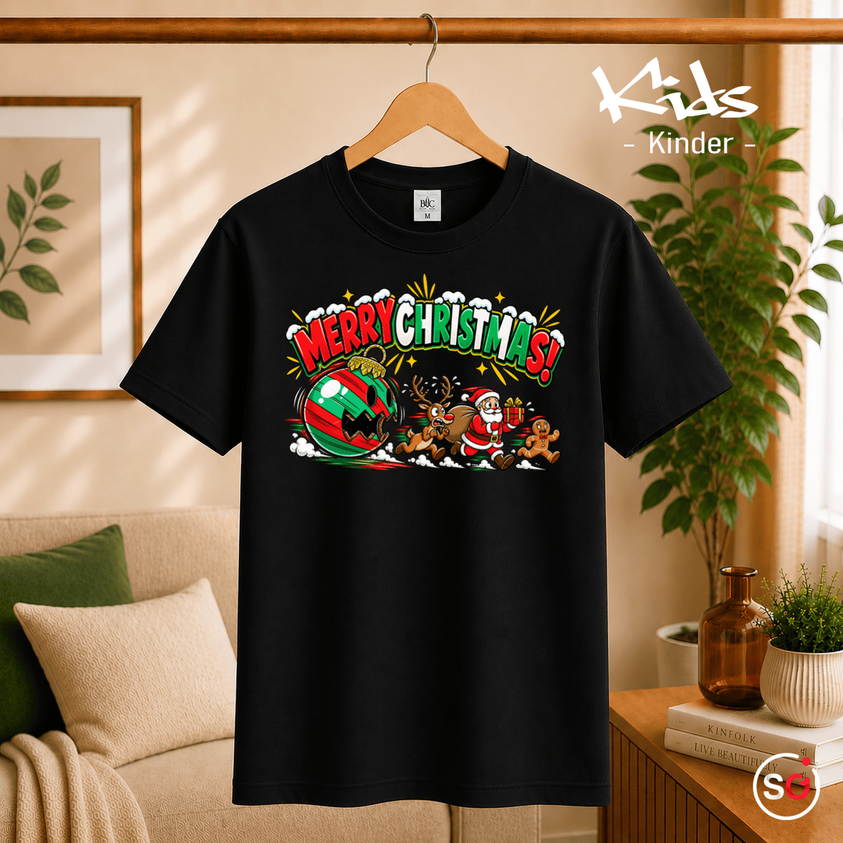 Kinder Weihnachts-T-Shirt 'Merry Christmas' mit Weihnachtsmann, Rentier & Lebkuchenmann - StyleOne