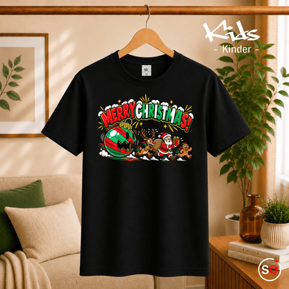 Kinder Weihnachts-T-Shirt 'Merry Christmas' mit Weihnachtsmann, Rentier & Lebkuchenmann - StyleOne