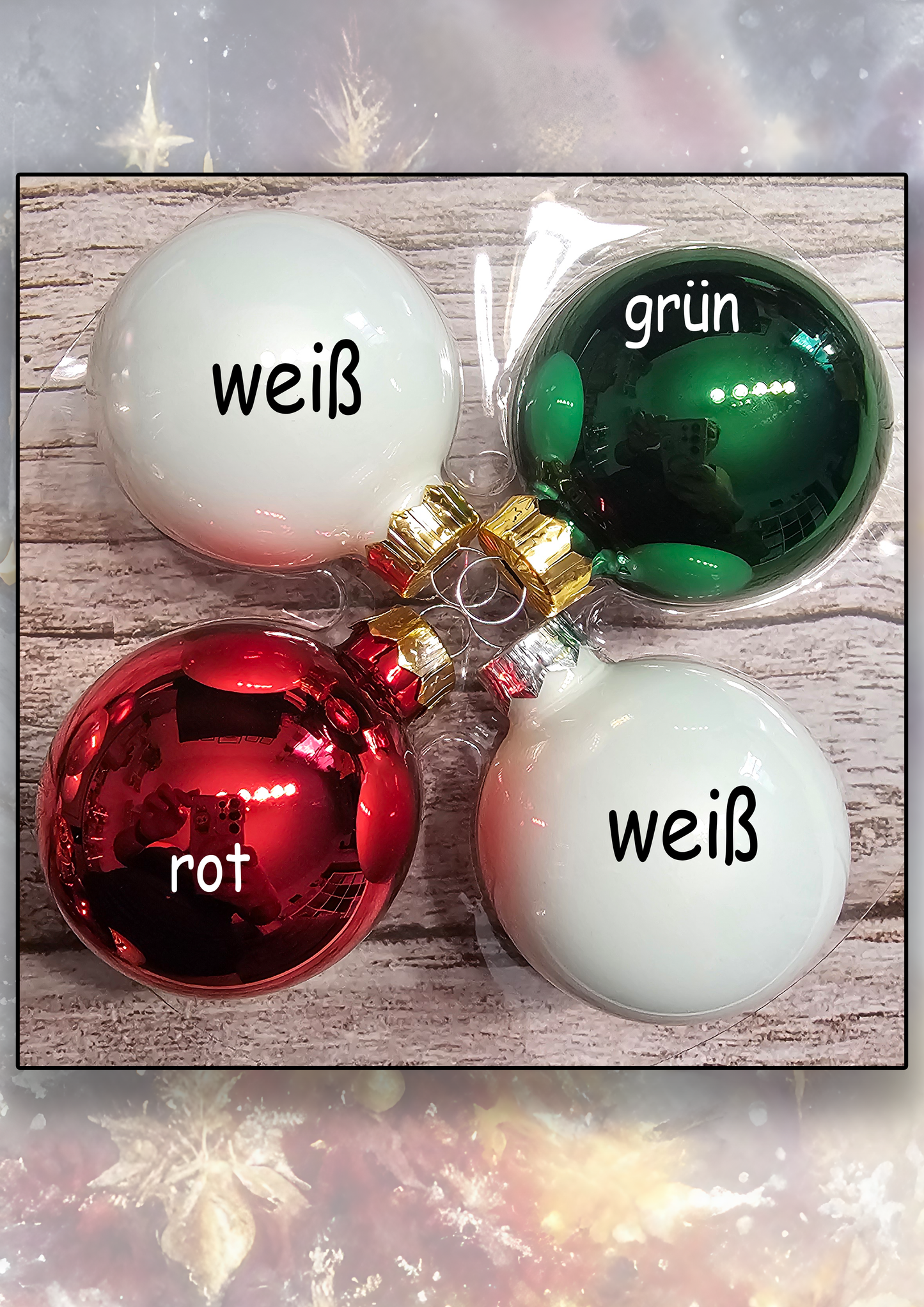 Personalisierte Weihnachtskugeln 4er-Set – Farb-Set wählbar, 9 Motive, 3 Schriften | Christbaumkugeln mit Wunschname