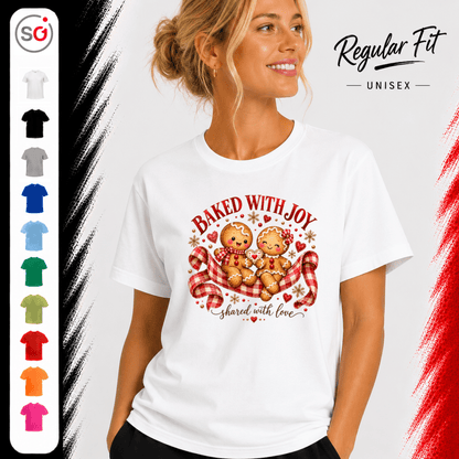 Lebkuchen Pärchen T-Shirt 'Baked with Joy' | Weihnachtliches Design mit Spruch - StyleOne