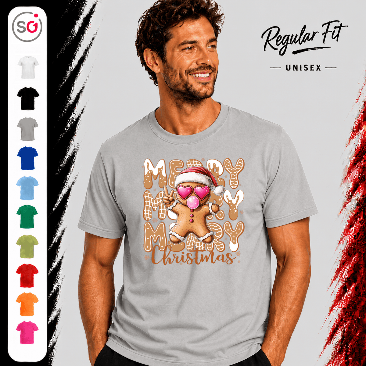 Lebkuchenmann T-Shirt mit Herz-Brille & Peace-Zeichen | Merry Christmas Design - StyleOne