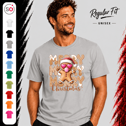 Lebkuchenmann T-Shirt mit Herz-Brille & Peace-Zeichen | Merry Christmas Design - StyleOne