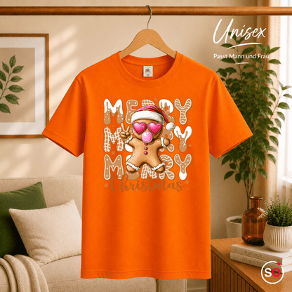Lebkuchenmann T-Shirt mit Herz-Brille & Peace-Zeichen | Merry Christmas Design - StyleOne