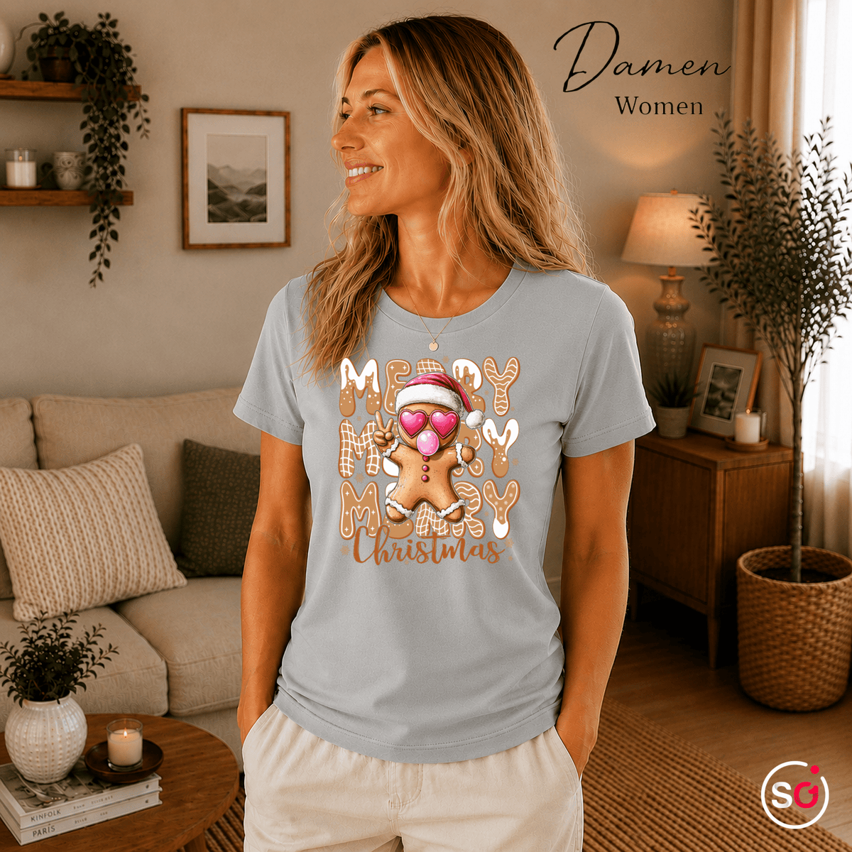 Lebkuchenmann T-Shirt mit Herz-Brille & Peace-Zeichen | Merry Christmas Design - StyleOne