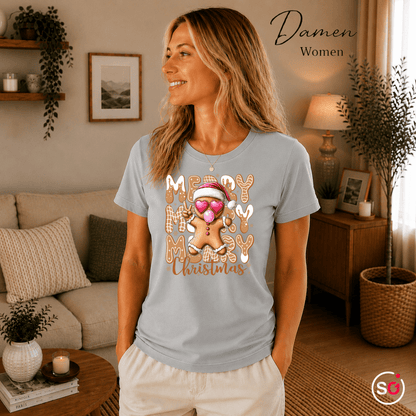Lebkuchenmann T-Shirt mit Herz-Brille & Peace-Zeichen | Merry Christmas Design - StyleOne