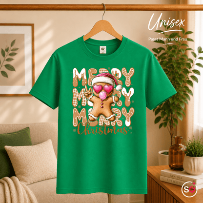 Lebkuchenmann T-Shirt mit Herz-Brille & Peace-Zeichen | Merry Christmas Design - StyleOne