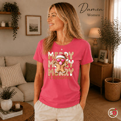 Lebkuchenmann T-Shirt mit Herz-Brille & Peace-Zeichen | Merry Christmas Design - StyleOne