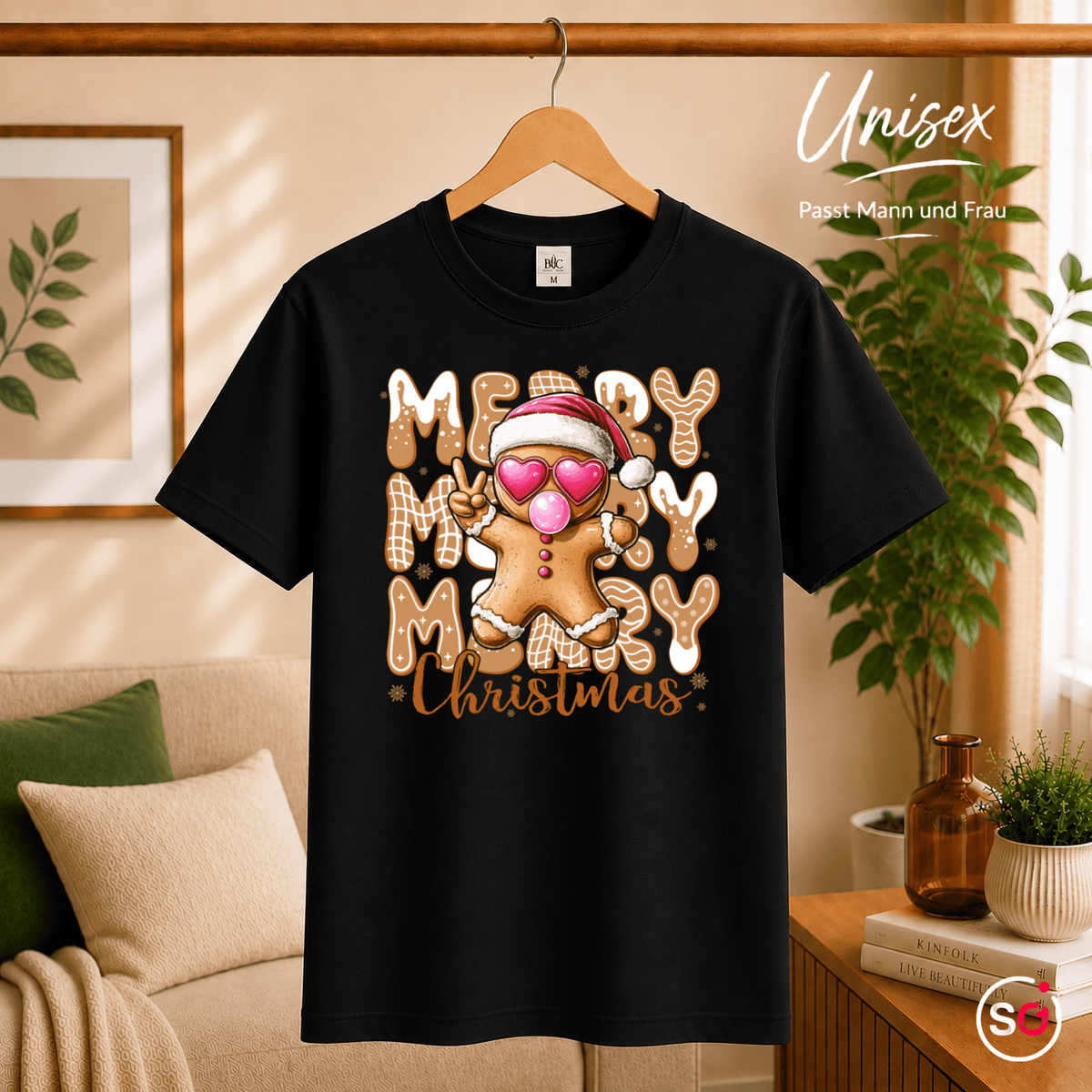 Lebkuchenmann T-Shirt mit Herz-Brille & Peace-Zeichen | Merry Christmas Design - StyleOne
