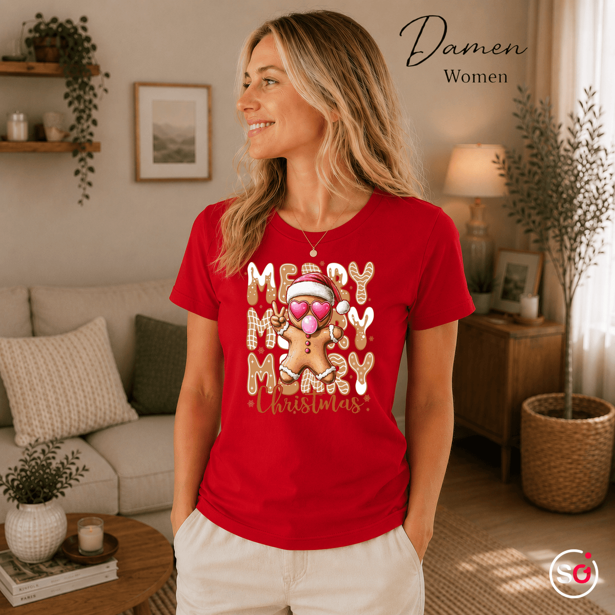 Lebkuchenmann T-Shirt mit Herz-Brille & Peace-Zeichen | Merry Christmas Design - StyleOne