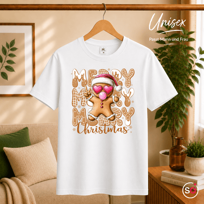 Lebkuchenmann T-Shirt mit Herz-Brille & Peace-Zeichen | Merry Christmas Design - StyleOne