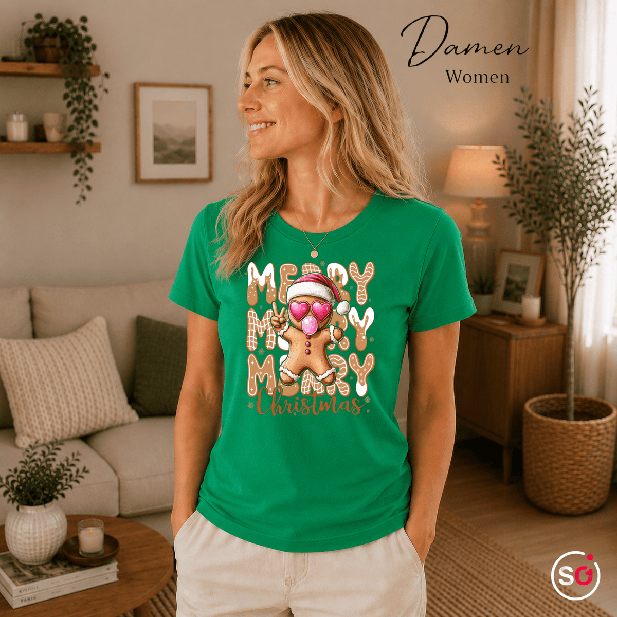 Lebkuchenmann T-Shirt mit Herz-Brille & Peace-Zeichen | Merry Christmas Design - StyleOne