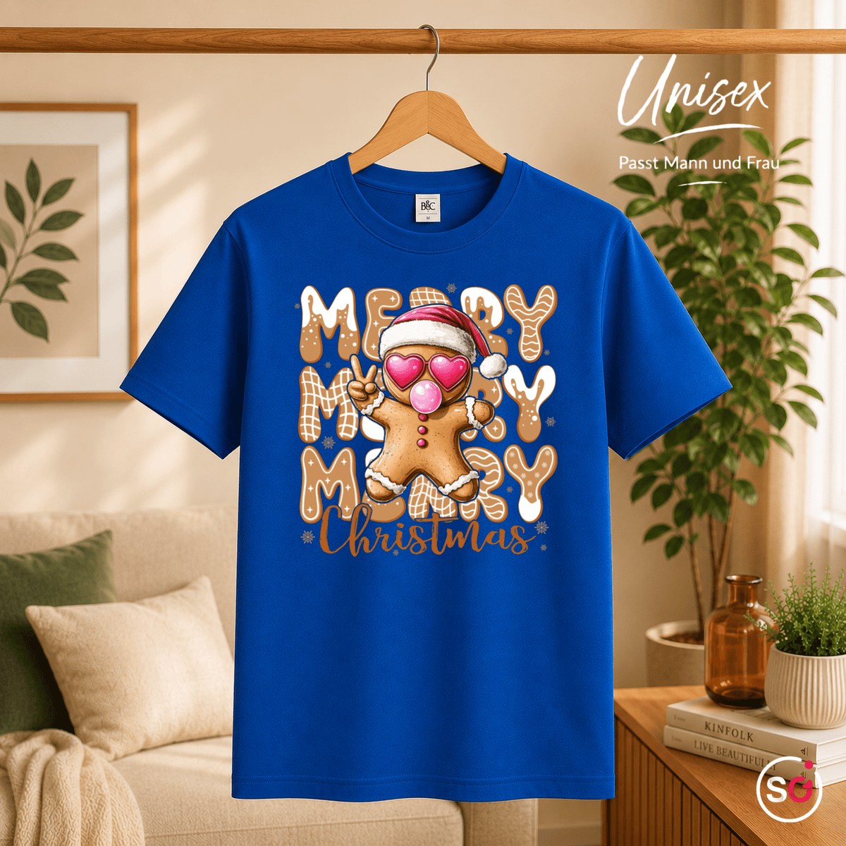 Lebkuchenmann T-Shirt mit Herz-Brille & Peace-Zeichen | Merry Christmas Design - StyleOne
