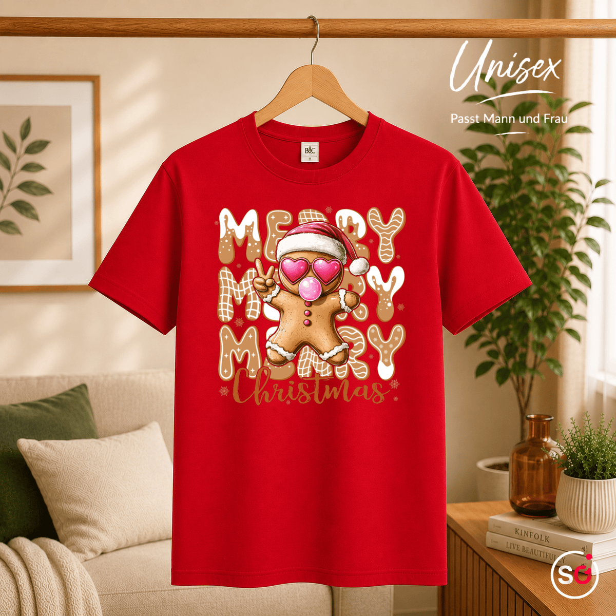 Lebkuchenmann T-Shirt mit Herz-Brille & Peace-Zeichen | Merry Christmas Design - StyleOne