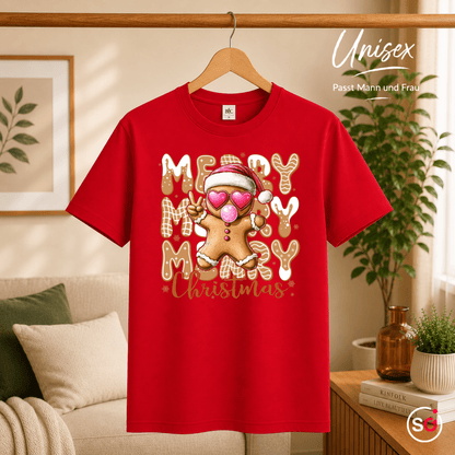 Lebkuchenmann T-Shirt mit Herz-Brille & Peace-Zeichen | Merry Christmas Design - StyleOne