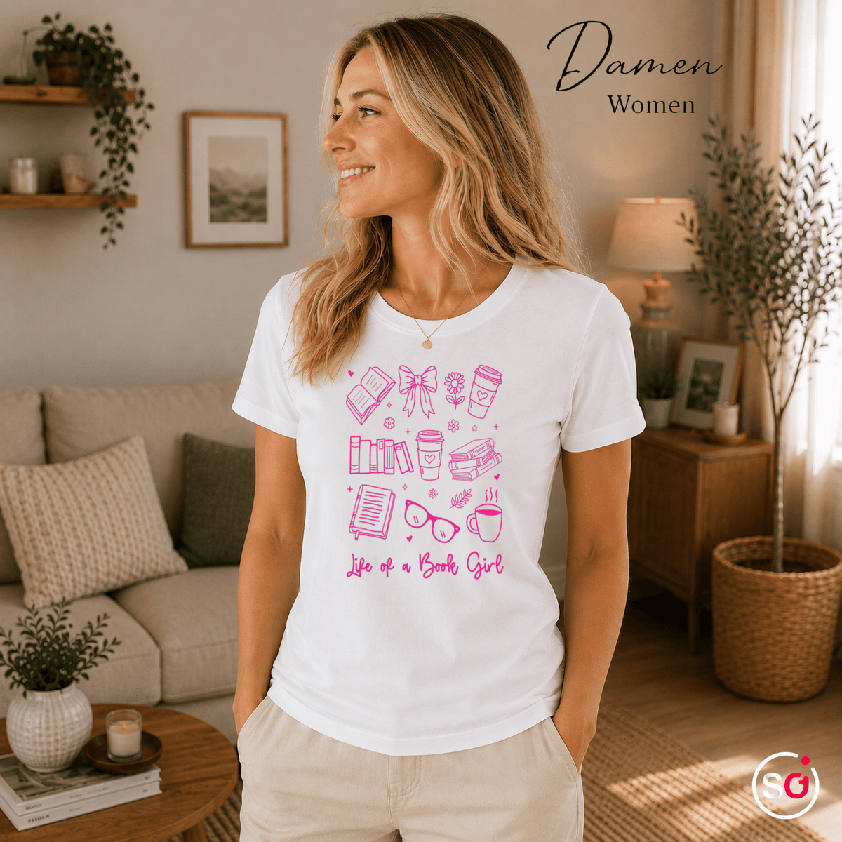 Life of a Book Girl T-Shirt – Liebe zum Lesen & Kaffee Motiv in Pink - StyleOne
