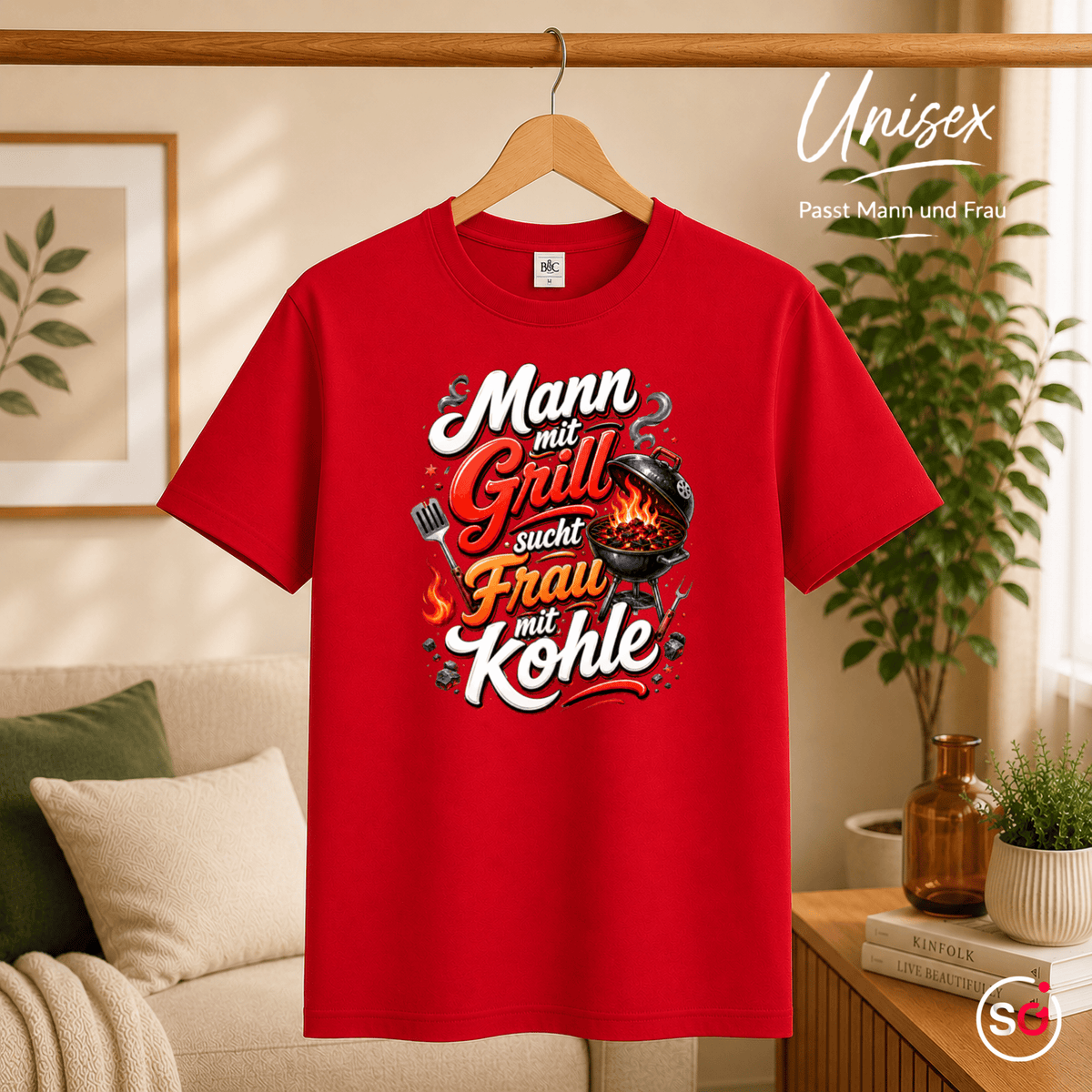 Lustiges Grill T-Shirt: Mann mit Grill sucht Frau mit Kohle – Witziges BBQ Design - StyleOne