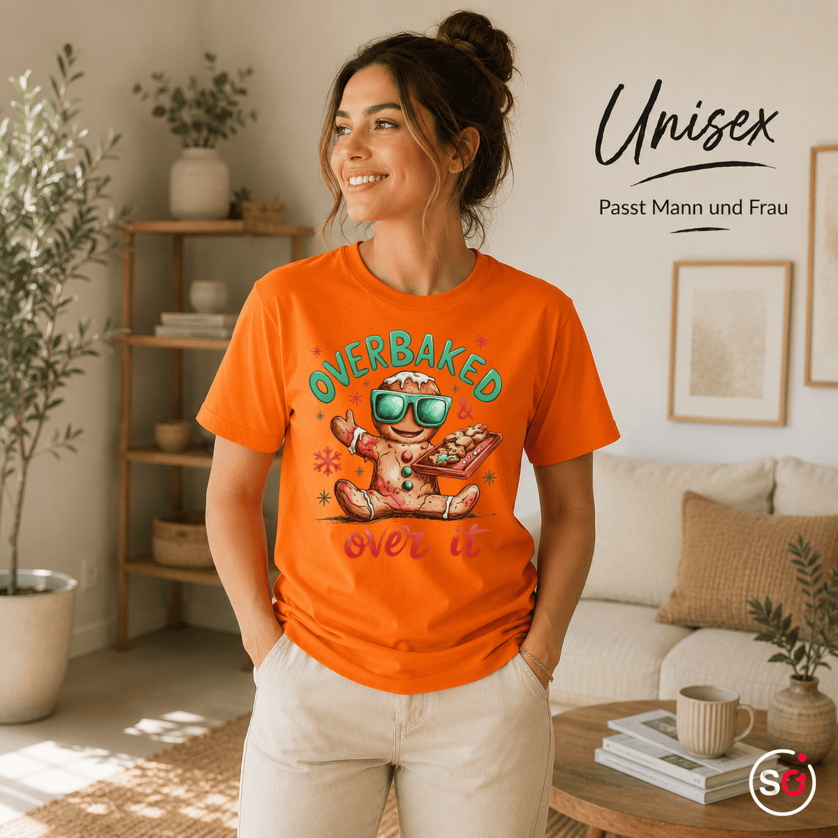 Lustiges Lebkuchenmann T-Shirt mit Spruch 'Overbaked & Over It' für Weihnachten - StyleOne