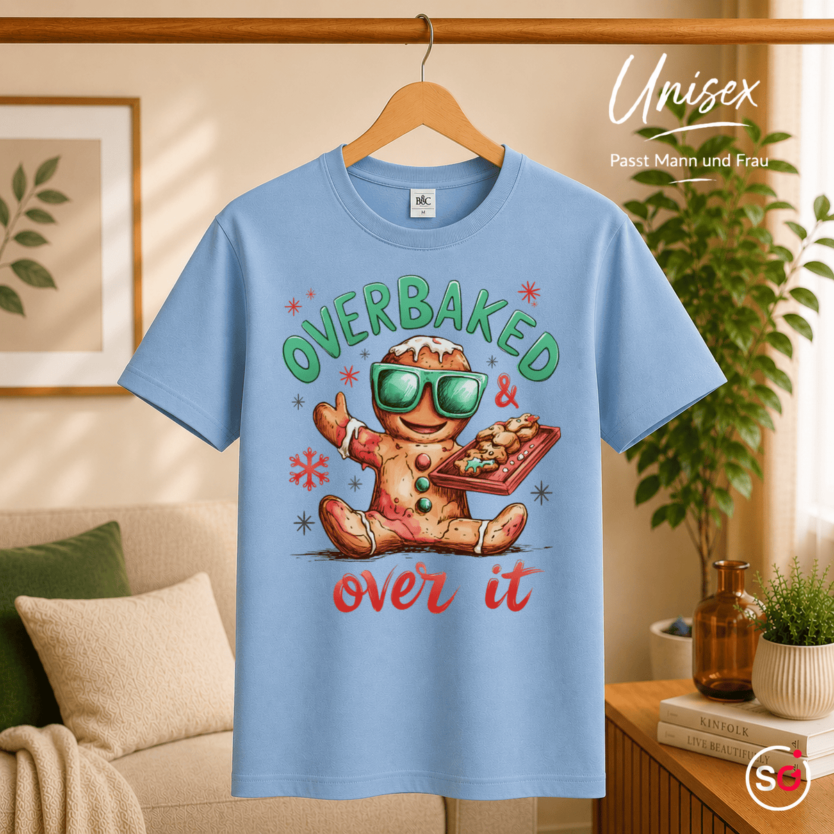 Lustiges Lebkuchenmann T-Shirt mit Spruch 'Overbaked & Over It' für Weihnachten - StyleOne