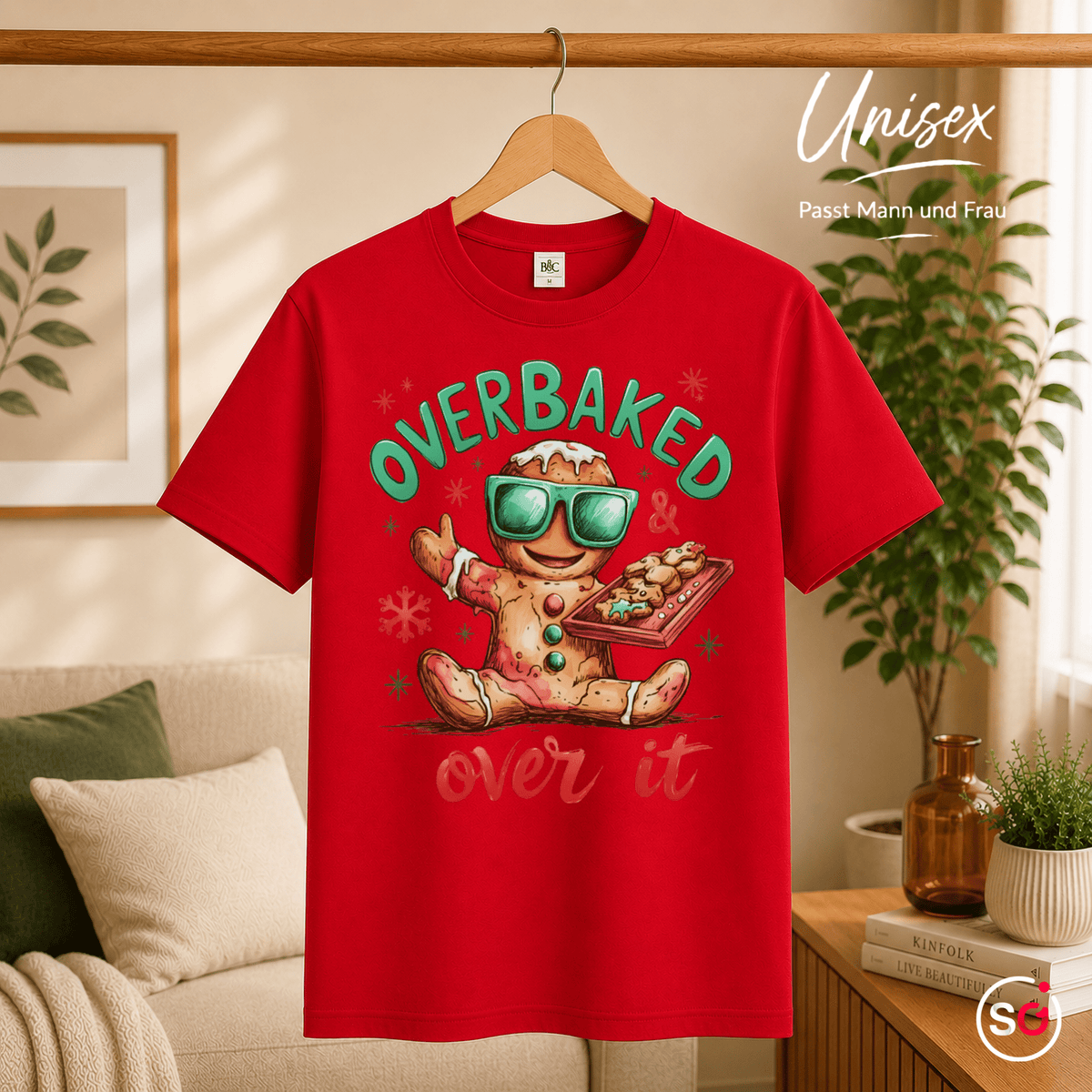 Lustiges Lebkuchenmann T-Shirt mit Spruch 'Overbaked & Over It' für Weihnachten - StyleOne