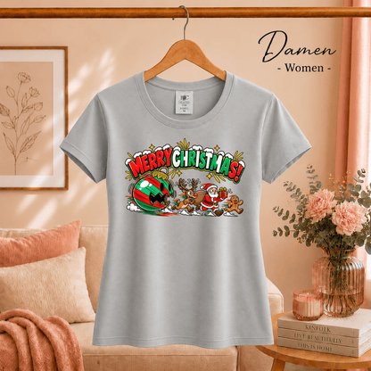 Lustiges T-Shirt „Merry Christmas“ mit Weihnachtsmann & Rentier auf der Flucht - StyleOne
