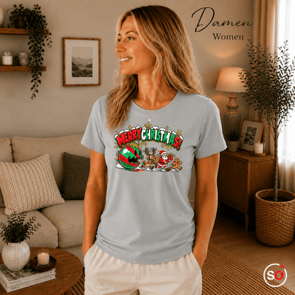 Lustiges T-Shirt „Merry Christmas“ mit Weihnachtsmann & Rentier auf der Flucht - StyleOne
