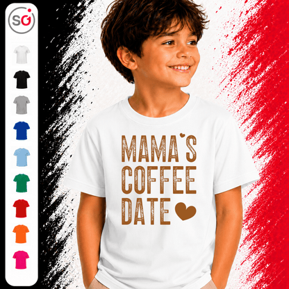 Mama's Coffee Date Kinder T-Shirt | Süßer Spruch mit Herz für die Zeit mit Mama - StyleOne