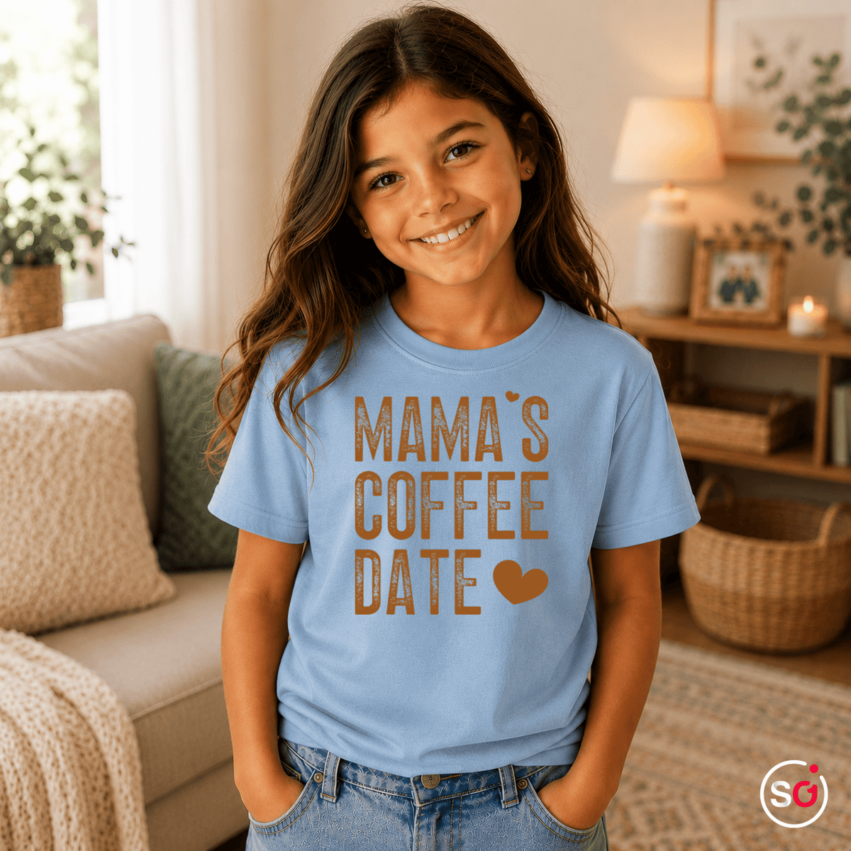 Mama's Coffee Date Kinder T-Shirt | Süßer Spruch mit Herz für die Zeit mit Mama - StyleOne