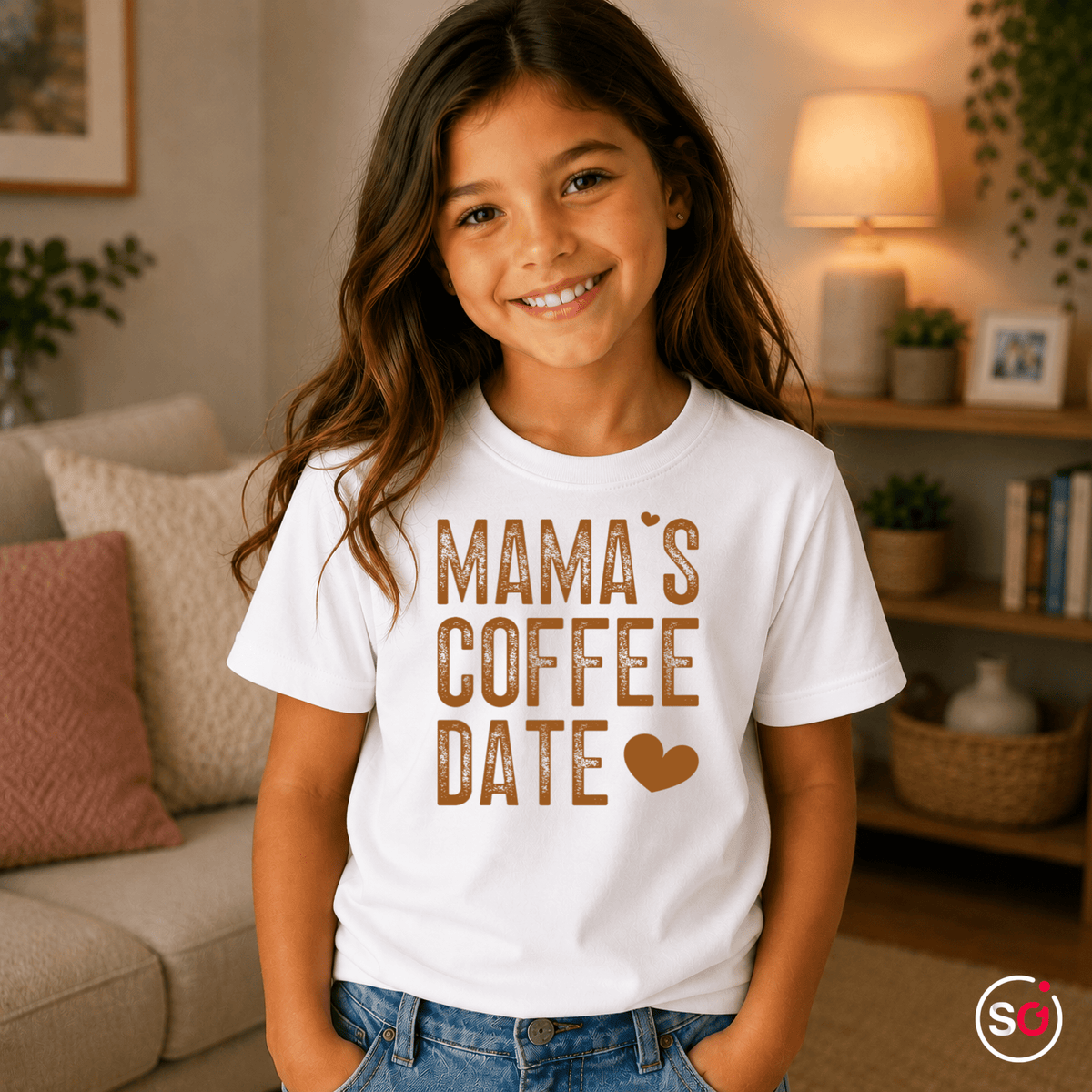 Mama's Coffee Date Kinder T-Shirt | Süßer Spruch mit Herz für die Zeit mit Mama - StyleOne