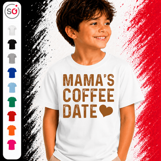 Mama's Coffee Date Kinder T-Shirt | Süßer Statement-Spruch mit Herz für kleine Begleiter - StyleOne